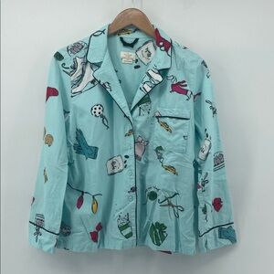 Kate Spade Things We Love Flannel Pajama Shirt in Blue L A15